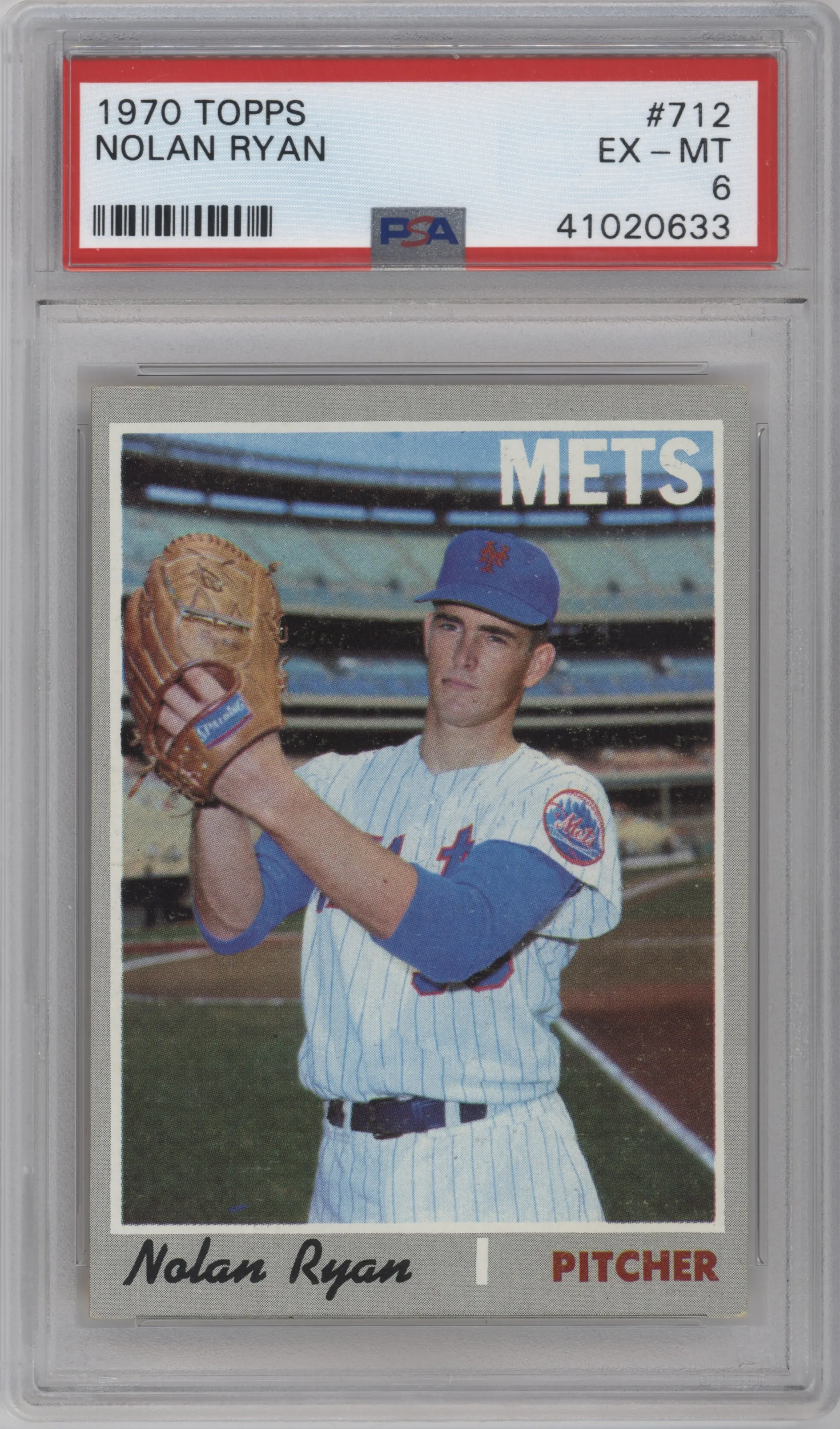 Nolan Ryan from the 1970 Topps set graded by PSA and given an overall grade of 6.