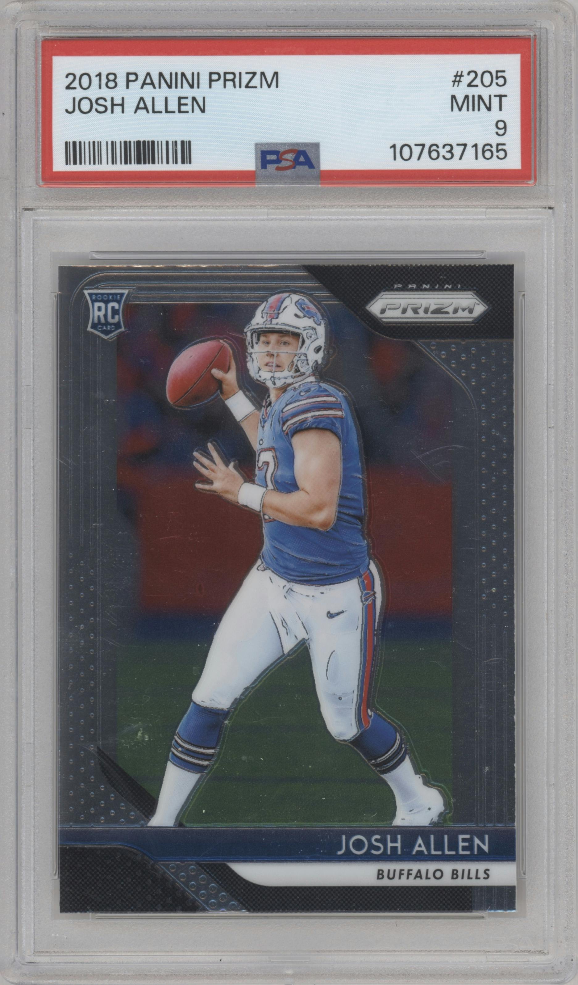 Josh Allen from the 2018 Panini Prizm set graded by PSA and given an overall grade of 9.