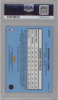 Stephen Curry from the 2023-24 Panini Contenders Optic set featuring a Red parallel graded by PSA and given an overall grade of 10.