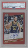 Stephen Curry from the 2023-24 Panini Contenders Optic set featuring a Red parallel graded by PSA and given an overall grade of 10.