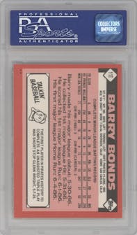 Barry Bonds from the 1986 Topps Traded set graded by PSA and given an overall grade of 9.