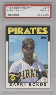 Barry Bonds from the 1986 Topps Traded set graded by PSA and given an overall grade of 9.