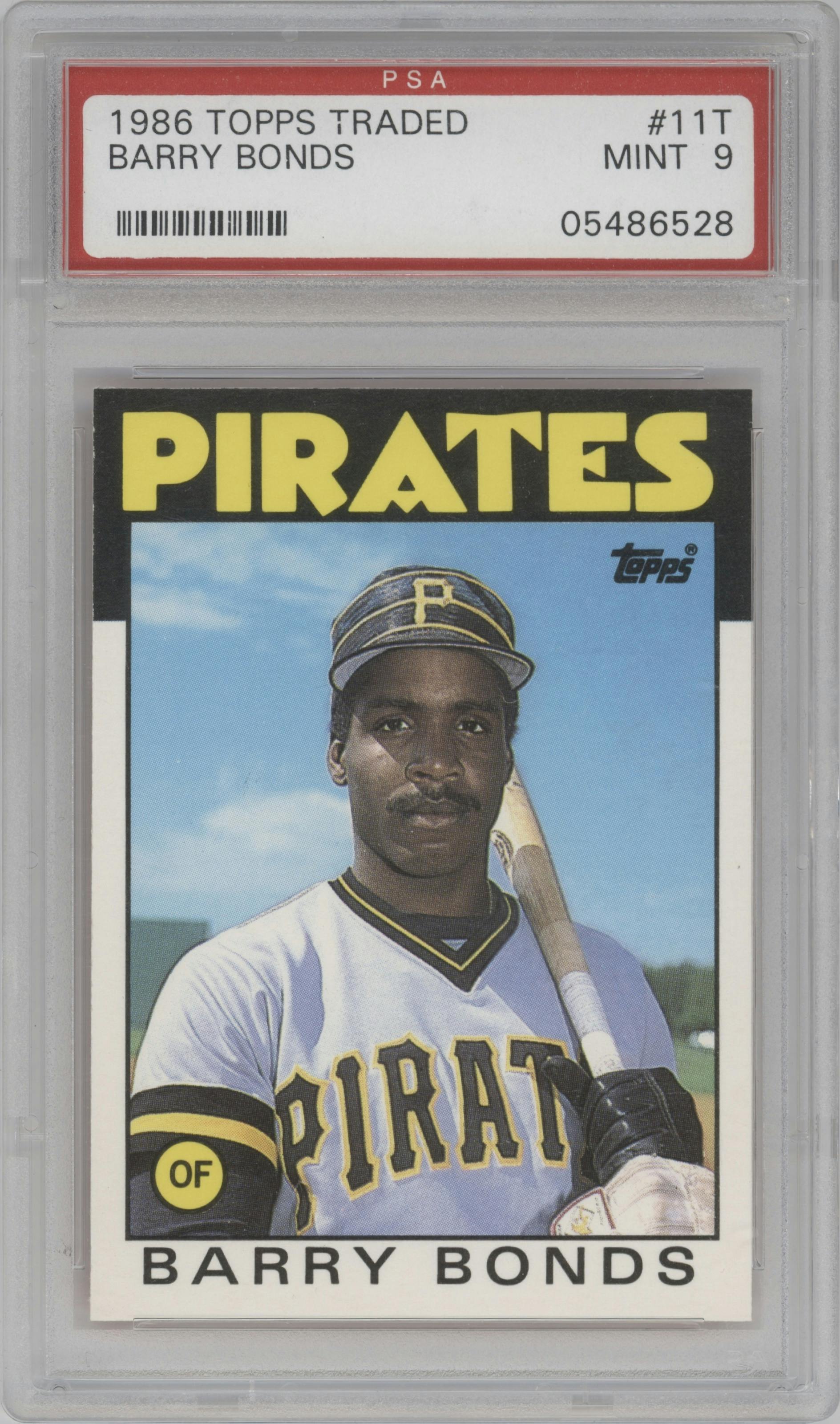 Barry Bonds from the 1986 Topps Traded set graded by PSA and given an overall grade of 9.
