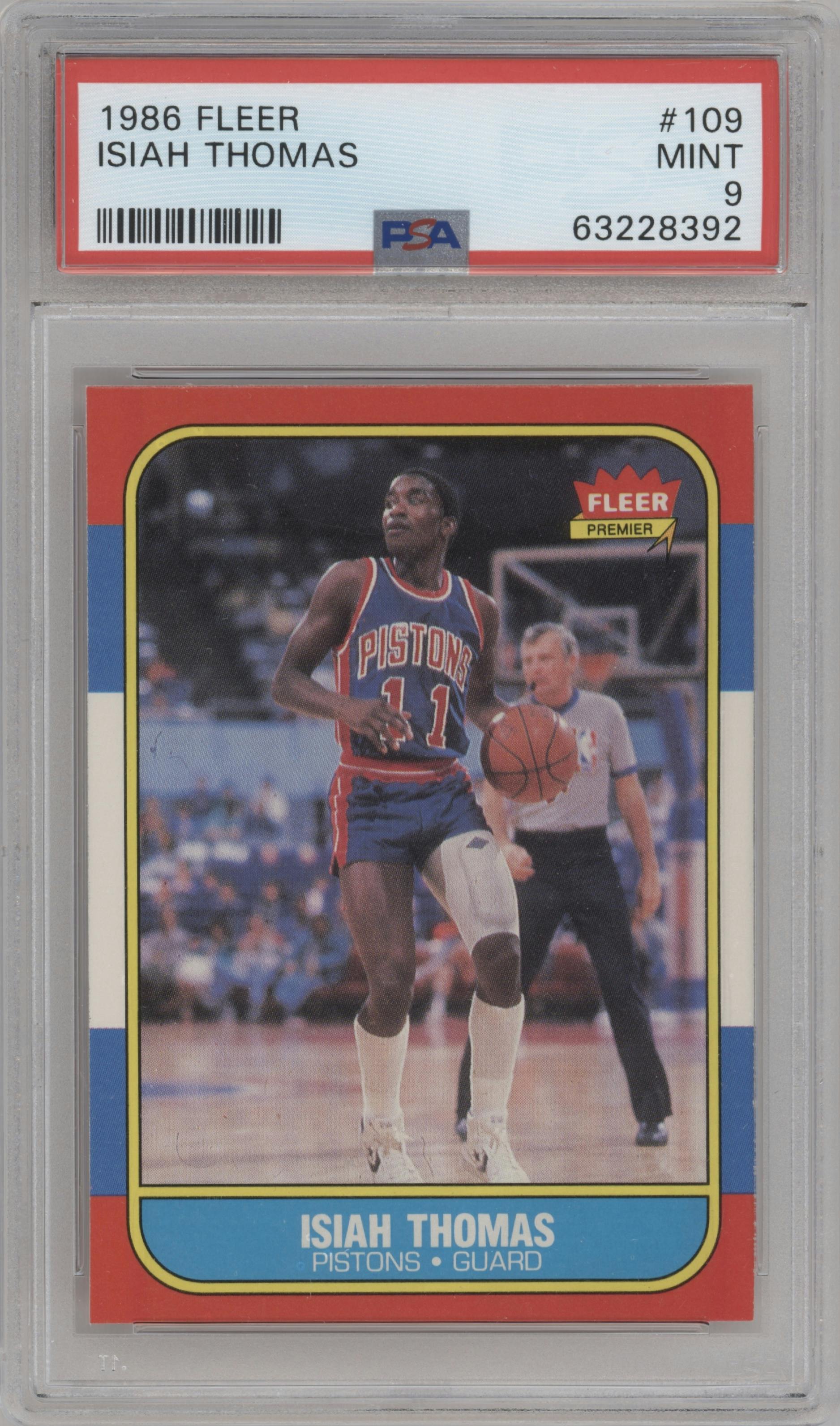 Isiah Thomas from the 1986-87 Fleer set graded by PSA and given an overall grade of 9.