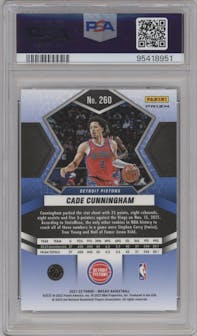 Cade Cunningham from the 2021-22 Panini Mosaic  set featuring a Green Mosaic parallel graded by PSA and given an overall grade of 9.