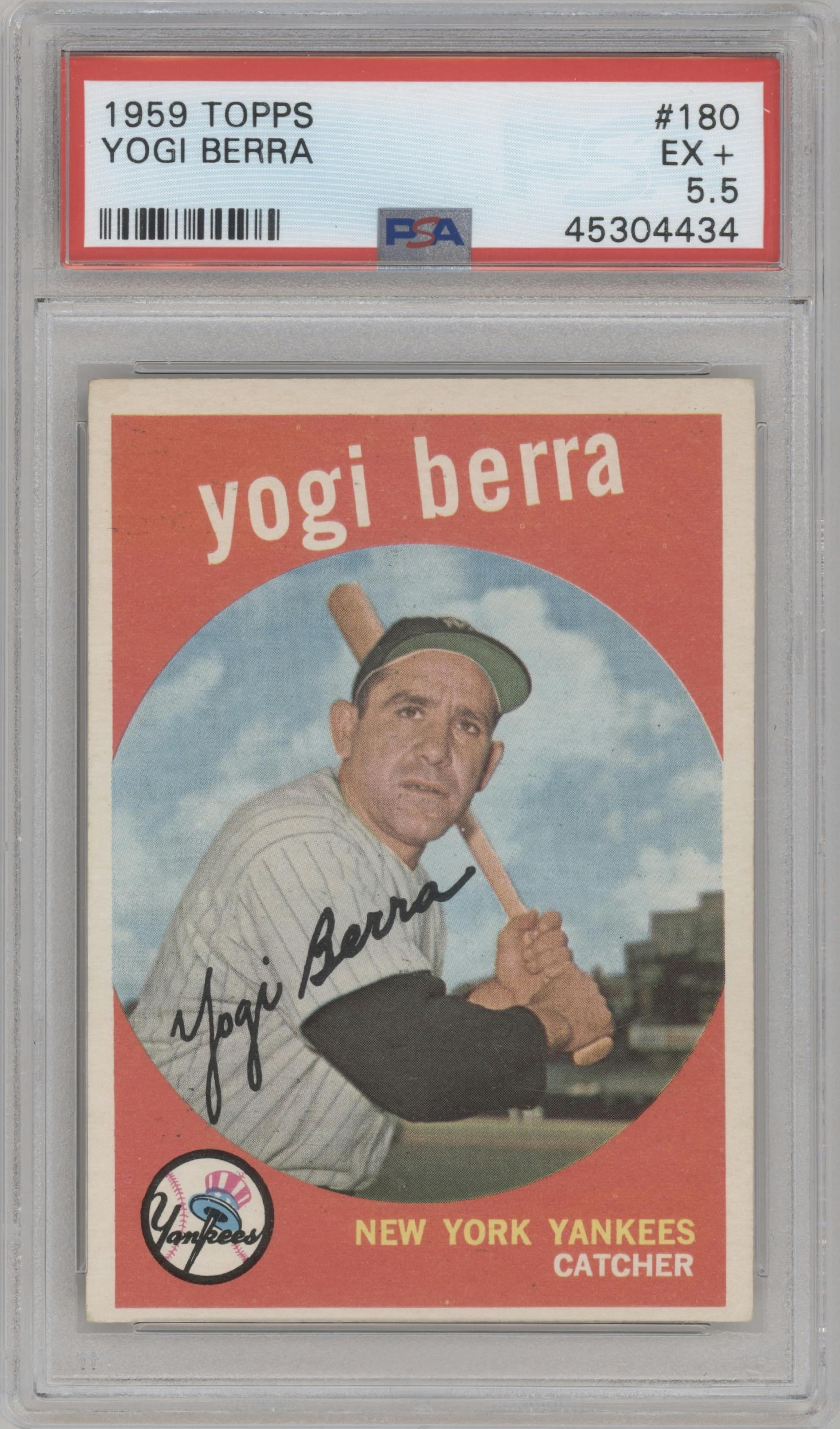 Yogi Berra from the 1959 Topps set graded by PSA and given an overall grade of 5.5.