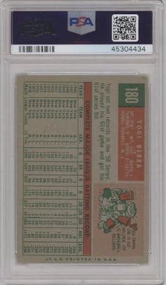 Yogi Berra from the 1959 Topps set graded by PSA and given an overall grade of 5.5.