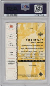 Kobe Bryant from the 2003-04 Upper Deck Top Prospects  set featuring a Gold Collection parallel graded by PSA and given an overall grade of 9.