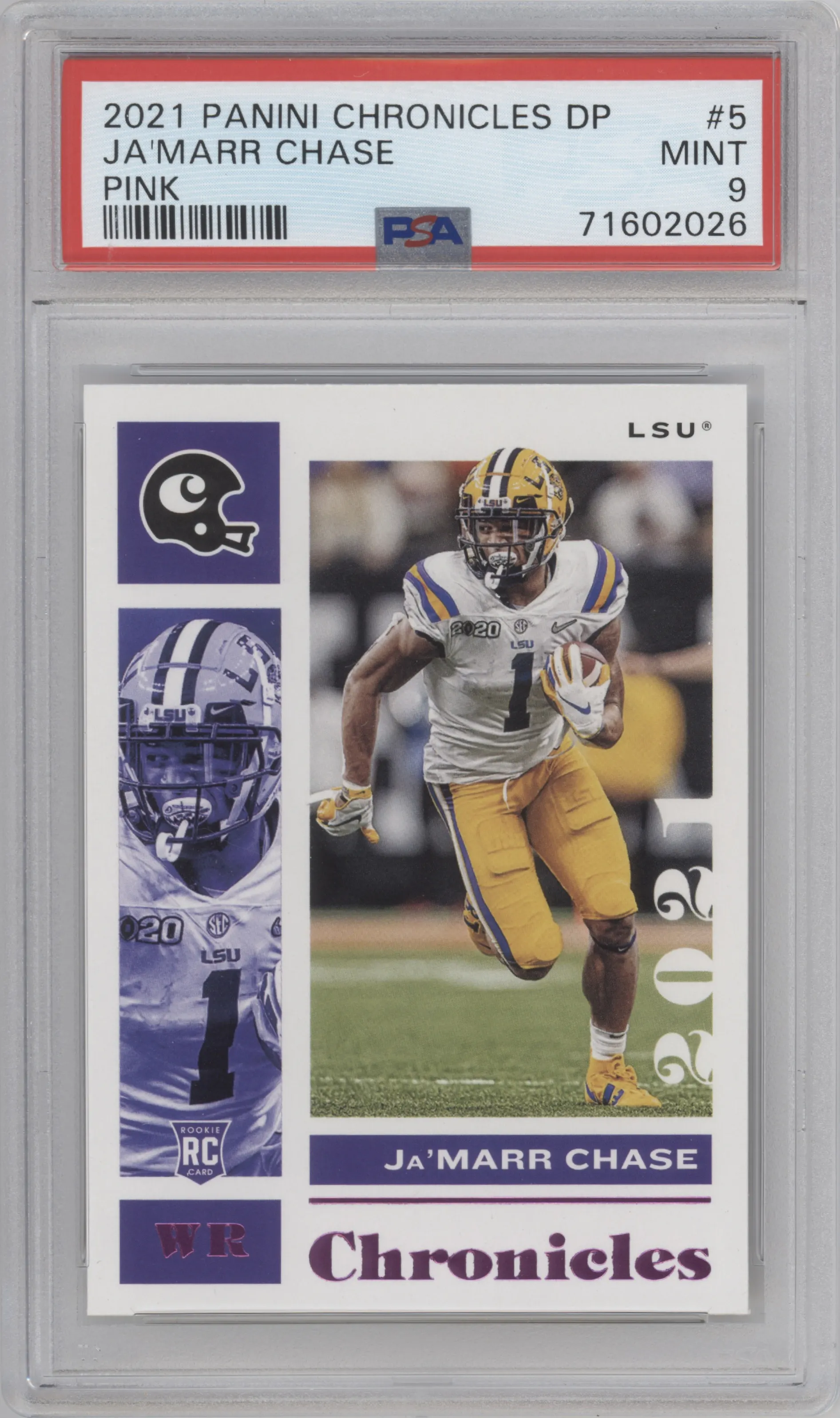 2021 Panini Chronicles Draft Picks Ja'Marr Chase Pink #5 PSA 9