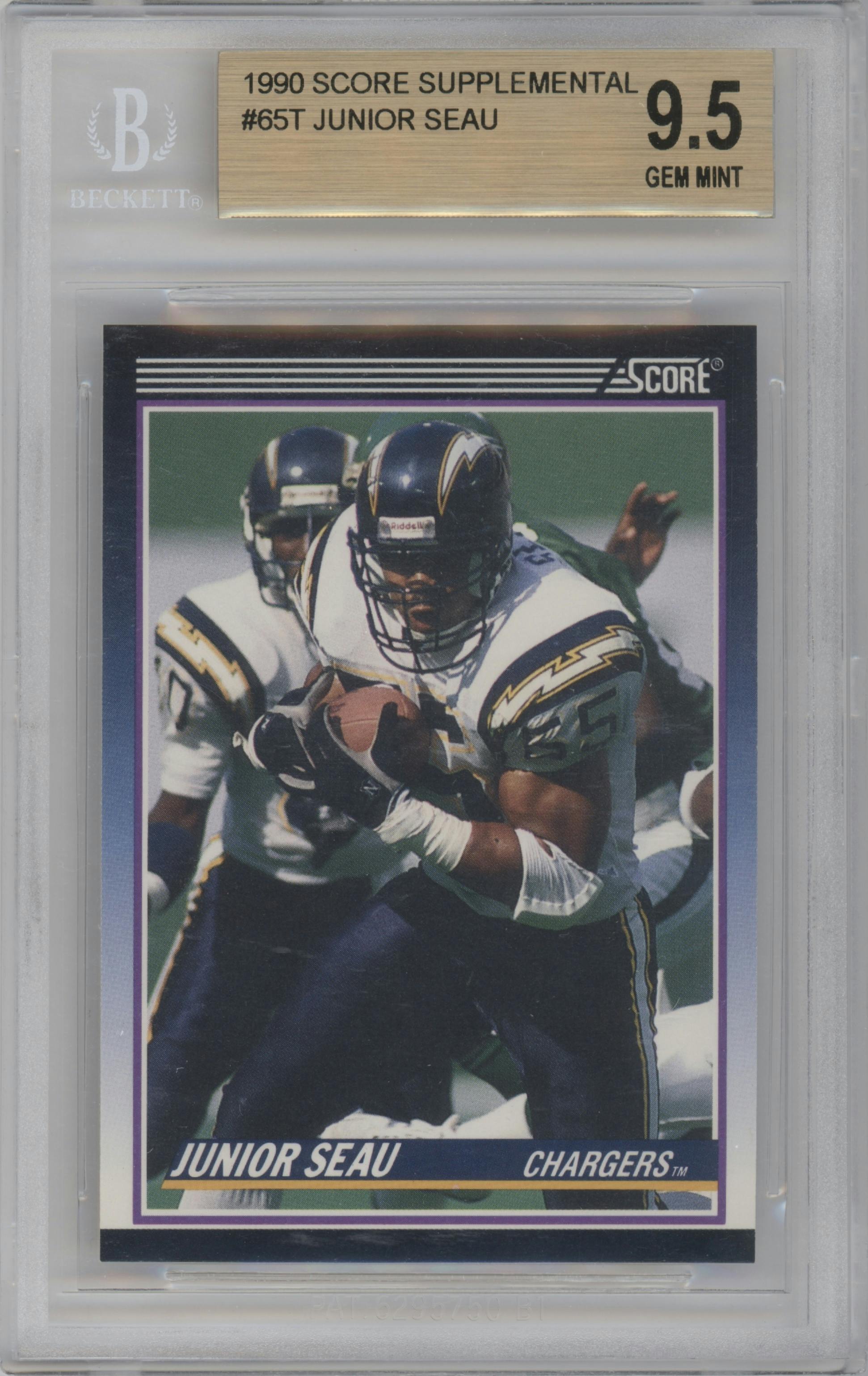 Junior Seau  from the 1990 Score set graded by Beckett and given an overall grade of 9.5.