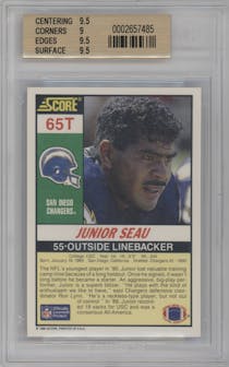 Junior Seau  from the 1990 Score set graded by Beckett and given an overall grade of 9.5.