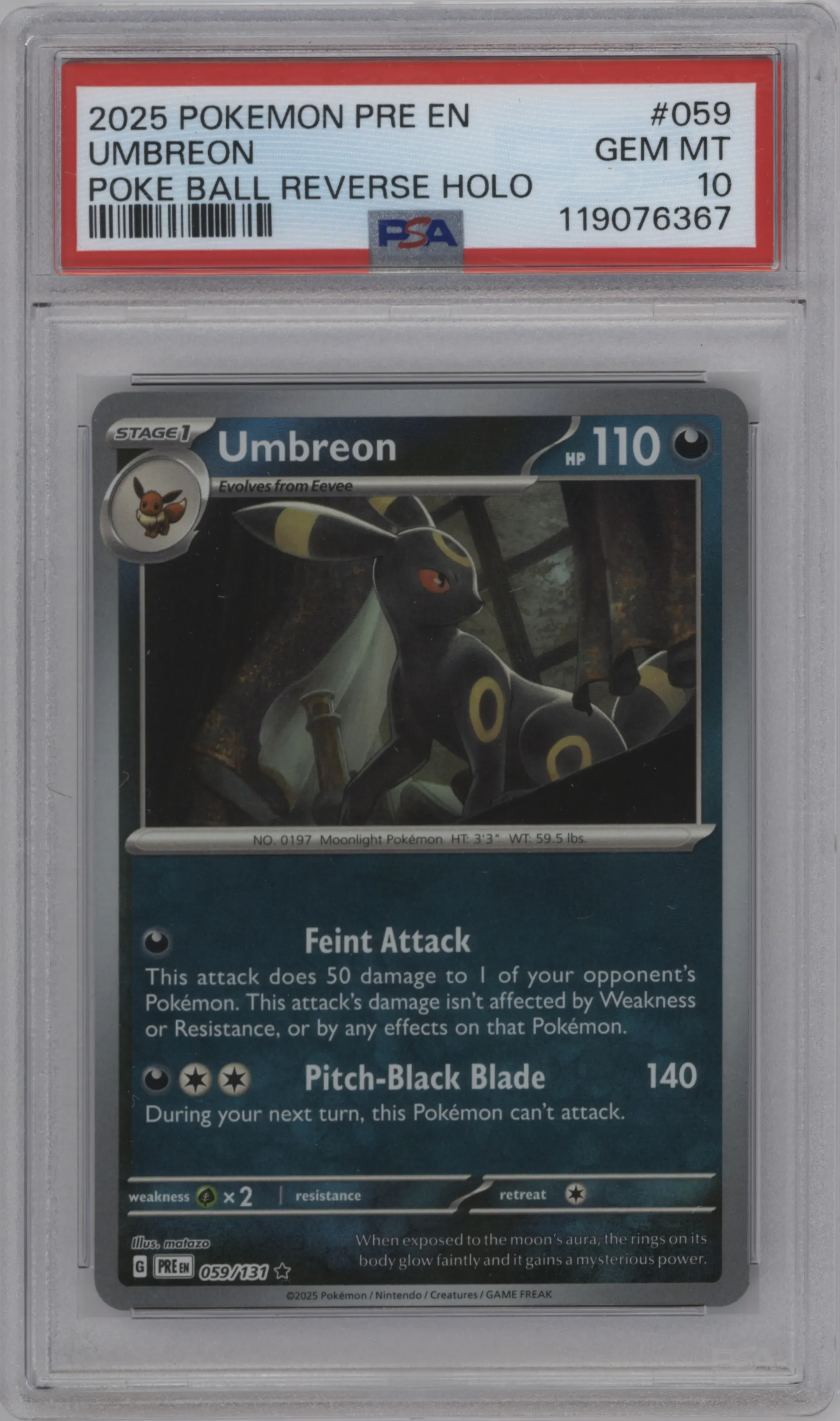 2025 Pokemon SV Prismatic Evolutions Umbreon Poke Ball #059 PSA 10