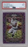  Ja'Marr Chase from the 2022 Panini Prizm set featuring a No Huddle Purple parallel graded by PSA and given an overall grade of 9.