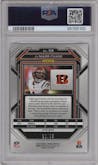  Ja'Marr Chase from the 2022 Panini Prizm set featuring a No Huddle Purple parallel graded by PSA and given an overall grade of 9.
