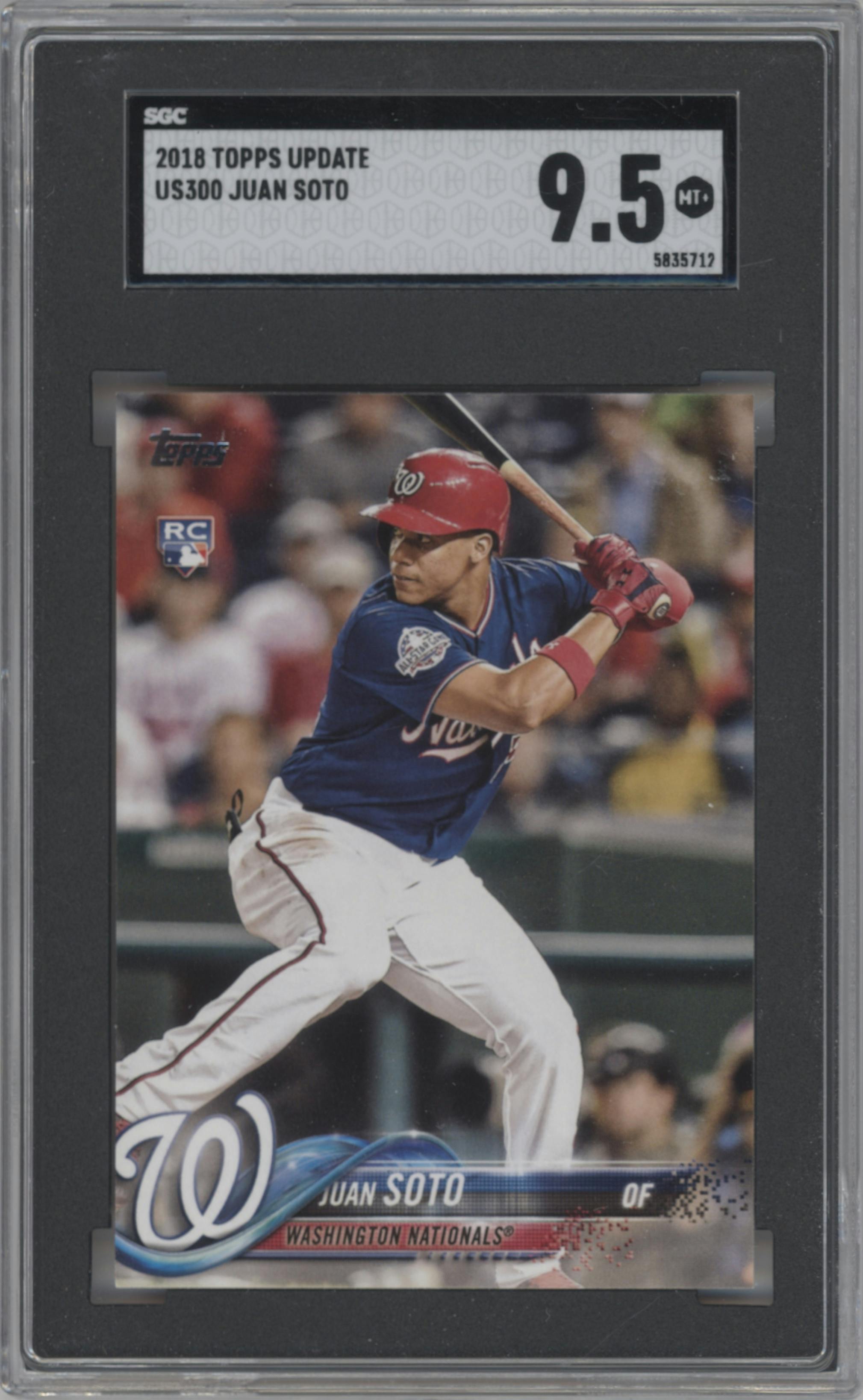 Juan Soto from the 2018 Topps Update set graded by SGC and given an overall grade of 9.5.