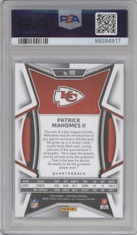 Patrick Mahomes II from the 2023 Panini Certified set featuring a Mirror parallel graded by PSA and given an overall grade of 10.