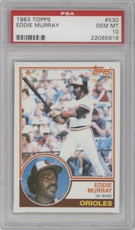 Eddie Murray from the 1983 Topps set graded by PSA and given an overall grade of 10.