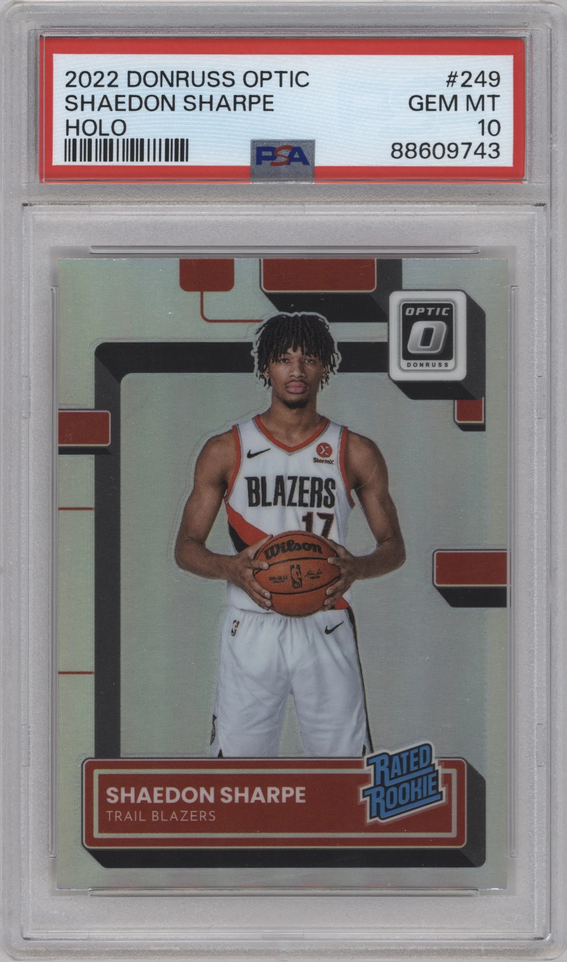 2022 Panini Donruss Optic Rated Rookie Shaedon Sharpe Holo PSA 10