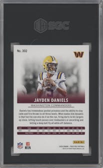 Jayden Daniels from the 2024 Panini Prestige  set featuring a Red Xtra Points parallel graded by SGC and given an overall grade of 10.