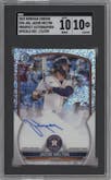 Jacob Melton from the 2023 Bowman Chrome set featuring a Speckle Refractor parallel graded by SGC and given an overall grade of 10.