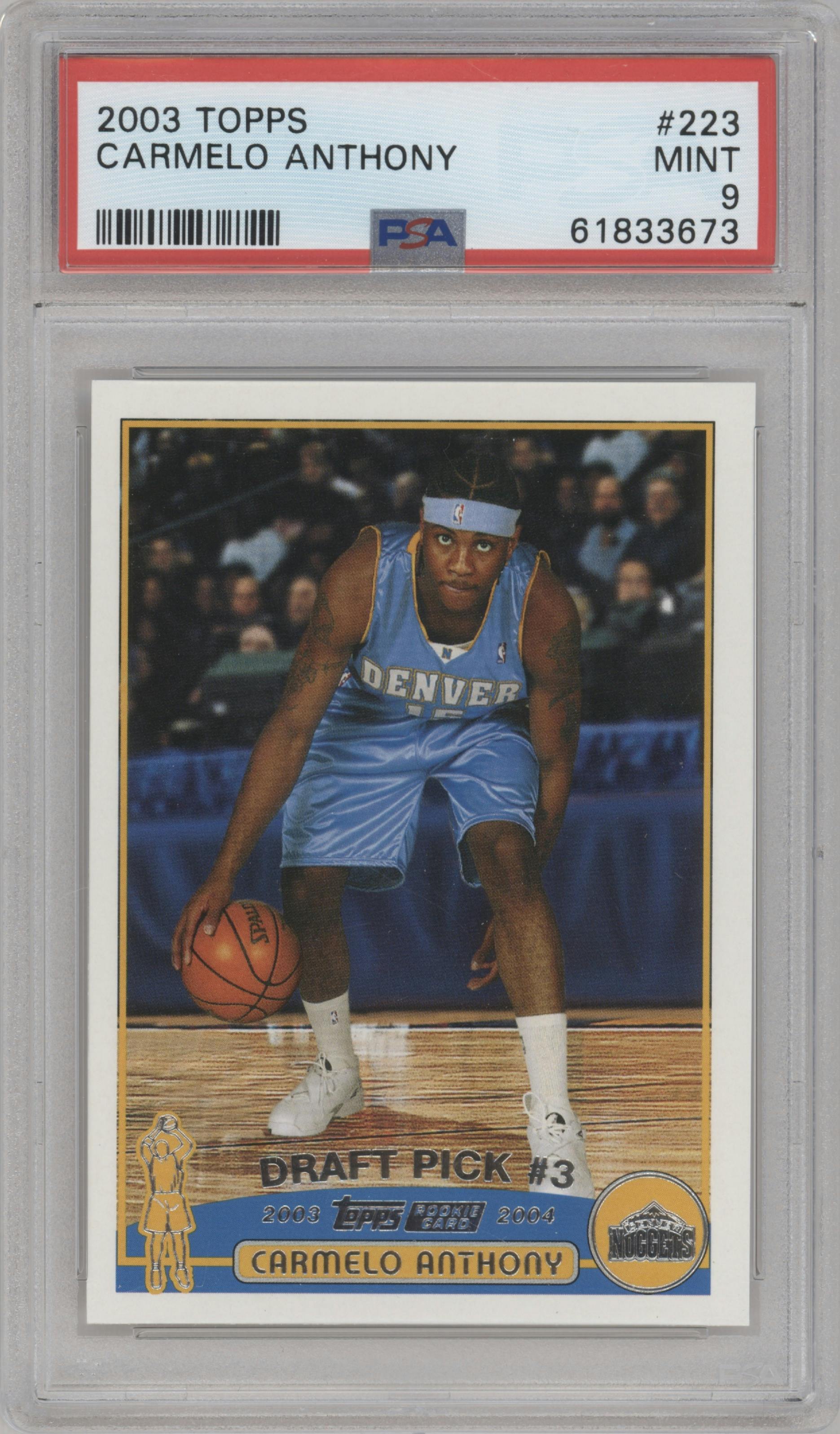 Carmelo Anthony from the 2003-04 Topps set graded by PSA and given an overall grade of 9.