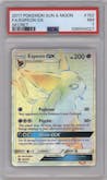 Espeon GX from the 2017 Pokemon S&M set graded by PSA and given an overall grade of 7.