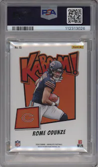 Rome Odunze from the 2024 Panini Absolute set featuring a Gold parallel graded by PSA and given an overall grade of 9.