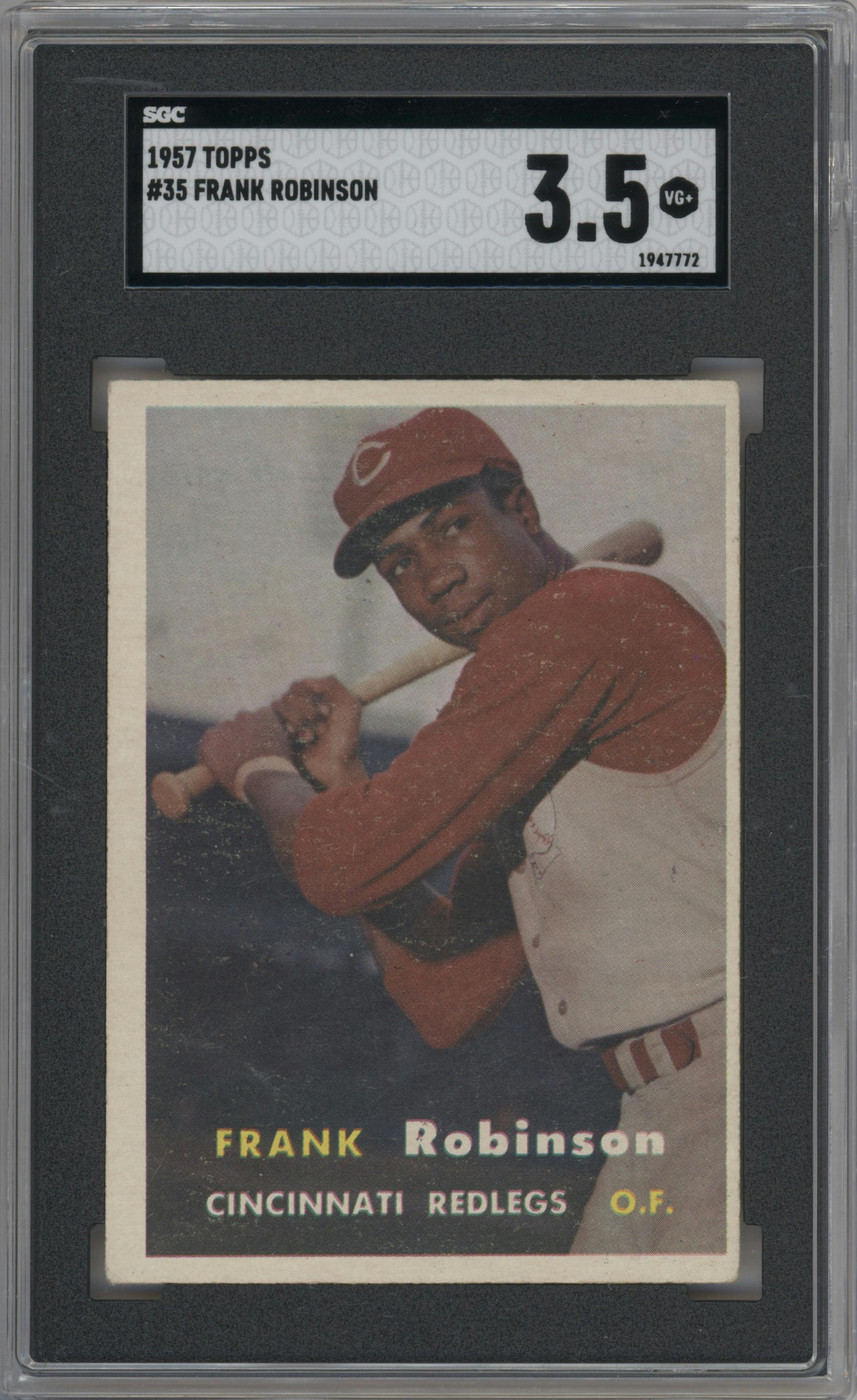 Frank Robinson from the 1957 Topps set graded by SGC and given an overall grade of 3.5.