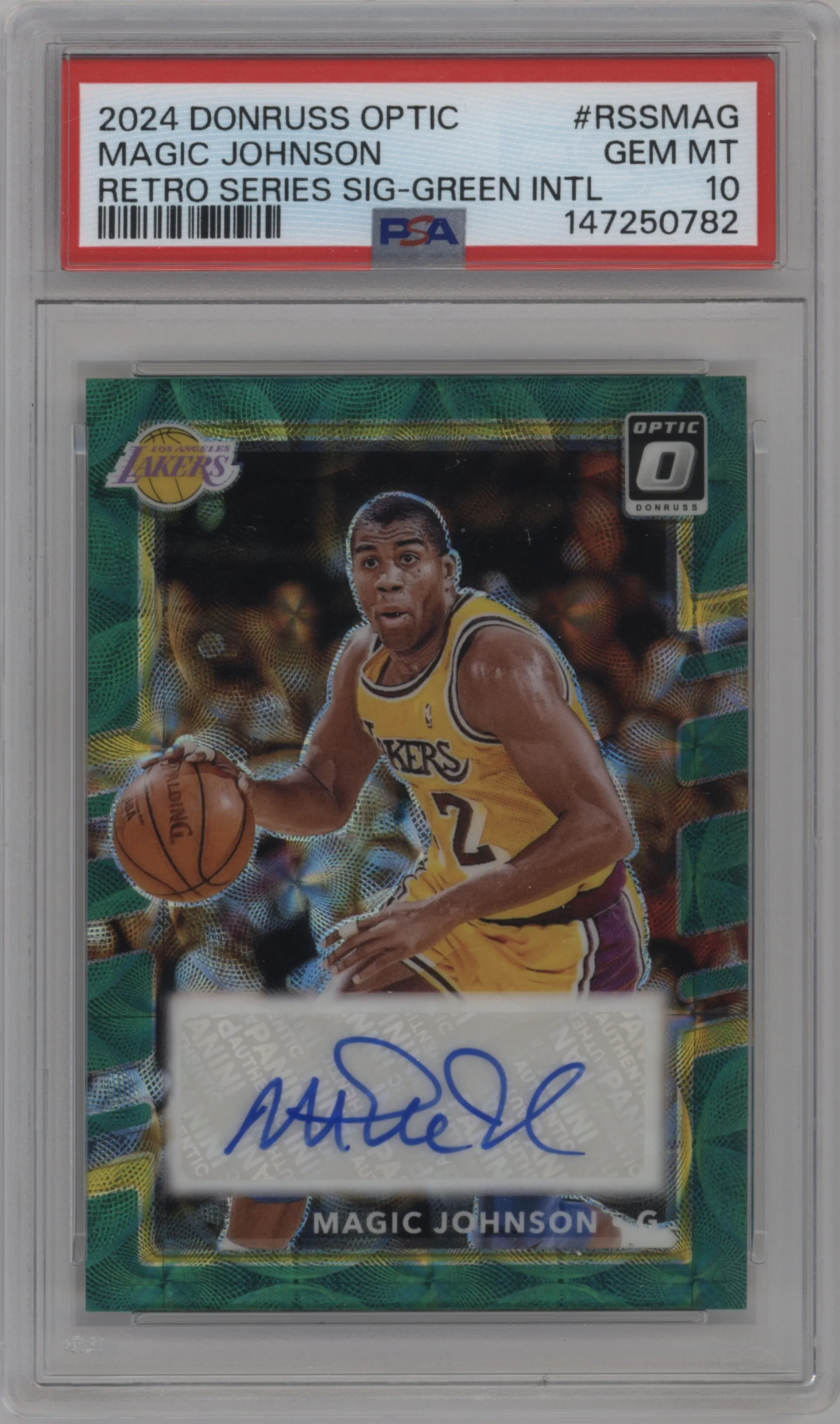 2024 Donruss Optic Rtr.Series Sig. Magic Johnson Green International #RSS-MAG PSA 10