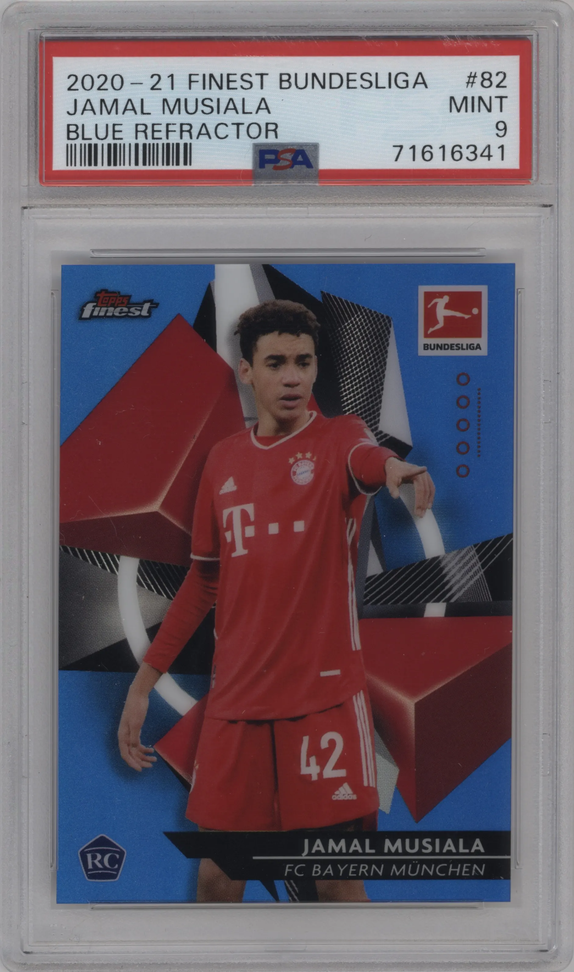 2020 Topps Finest Bundesliga Jamal Musiala Blue Refractor #82 PSA 9