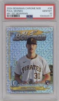 Paul Skenes from the 2024 Bowman Chrome Mega Box set graded by PSA and given an overall grade of 10.