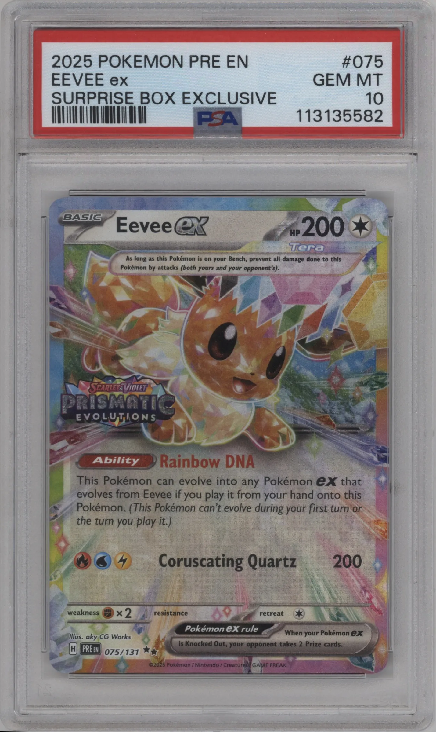 2025 Pokemon SV Prismatic Evolutions Eevee EX Prismatic Evolutions Surprise Box #075 PSA 10