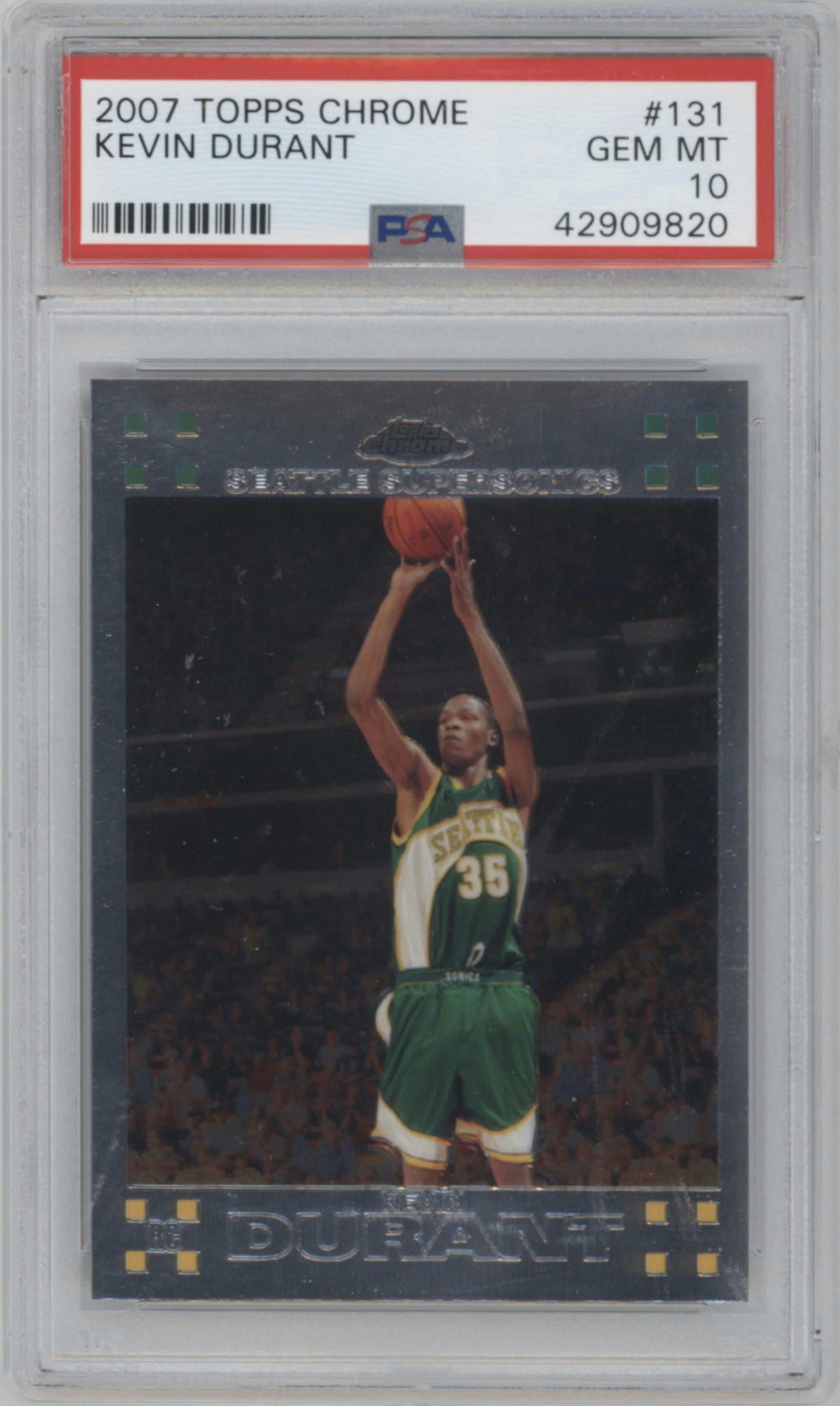 Kevin Durant from the 2007-08 Topps Chrome set graded by PSA and given an overall grade of 10.