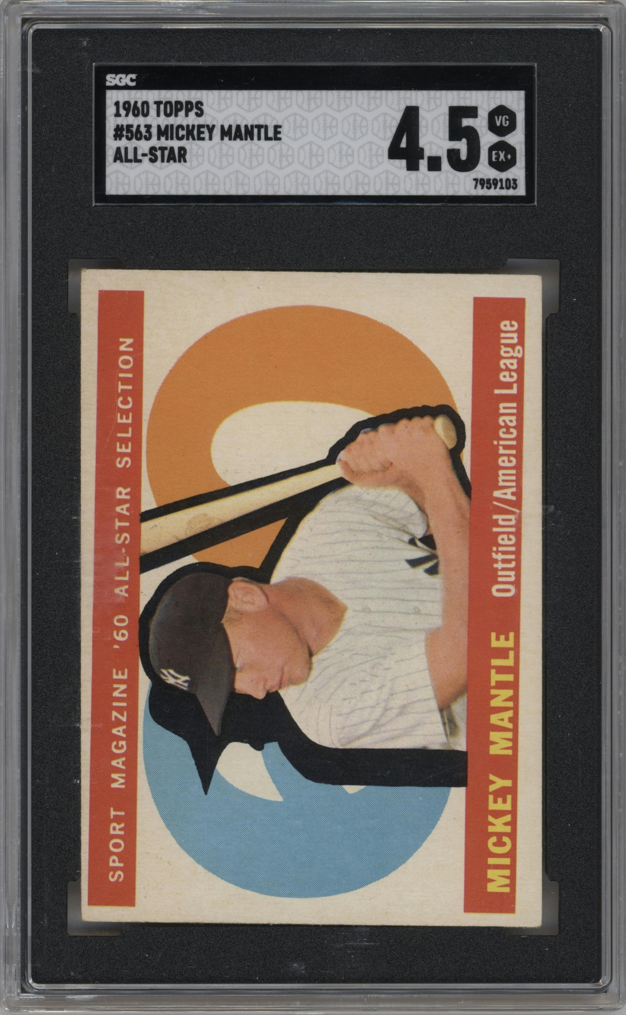 Mickey Mantle from the 1960 Topps set graded by SGC and given an overall grade of 4.5.