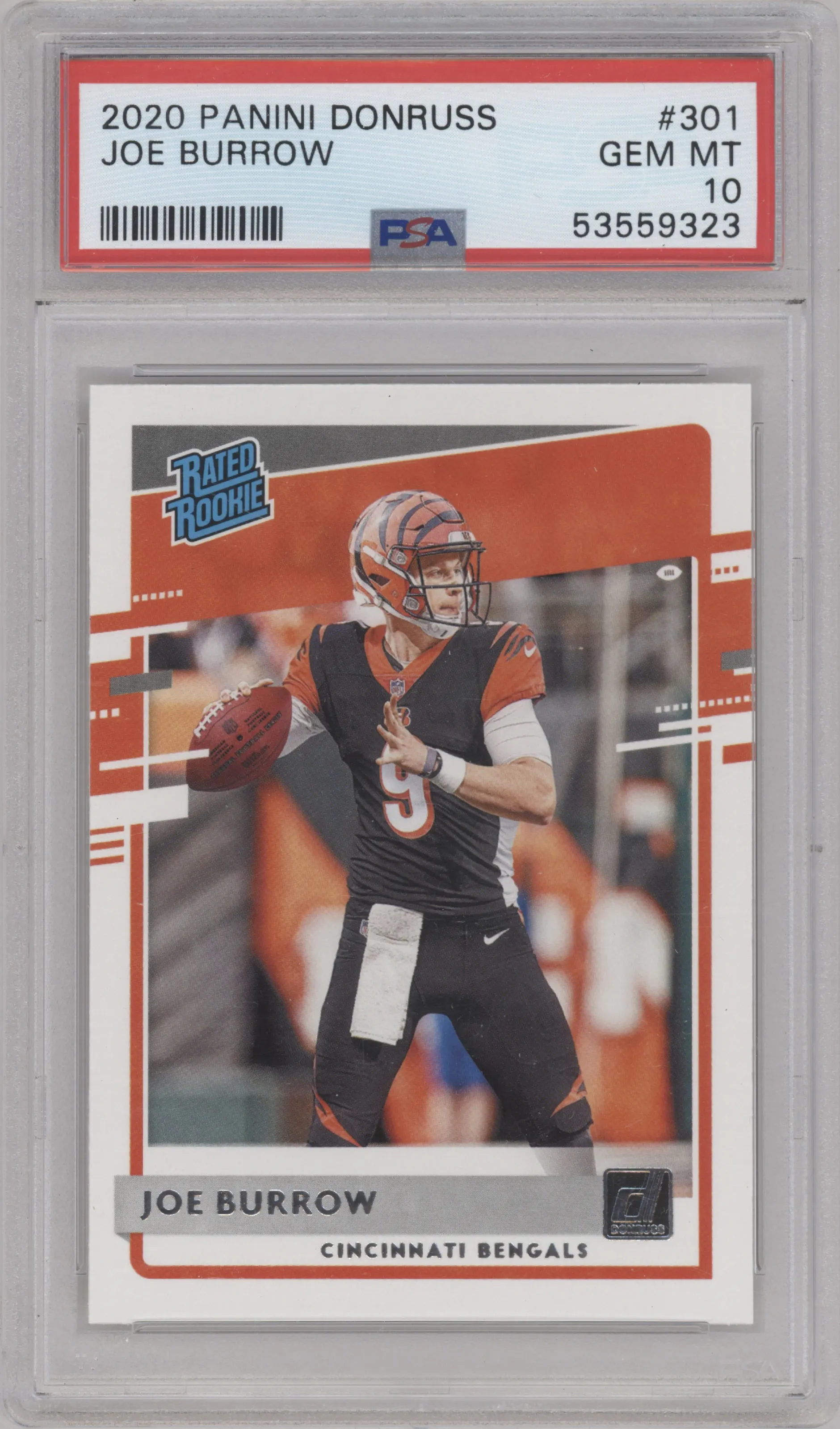 2020 Panini Donruss Rated Rookie Joe Burrow PSA 10