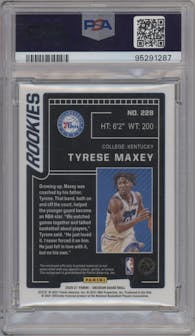 Tyrese Maxey from the 2020-21 Panini Obsidian set featuring a Electric Etch Red Flood parallel graded by PSA and given an overall grade of 9.