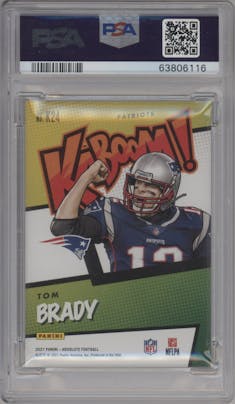 Tom Brady from the 2021 Panini Absolute set graded by PSA and given an overall grade of 9.