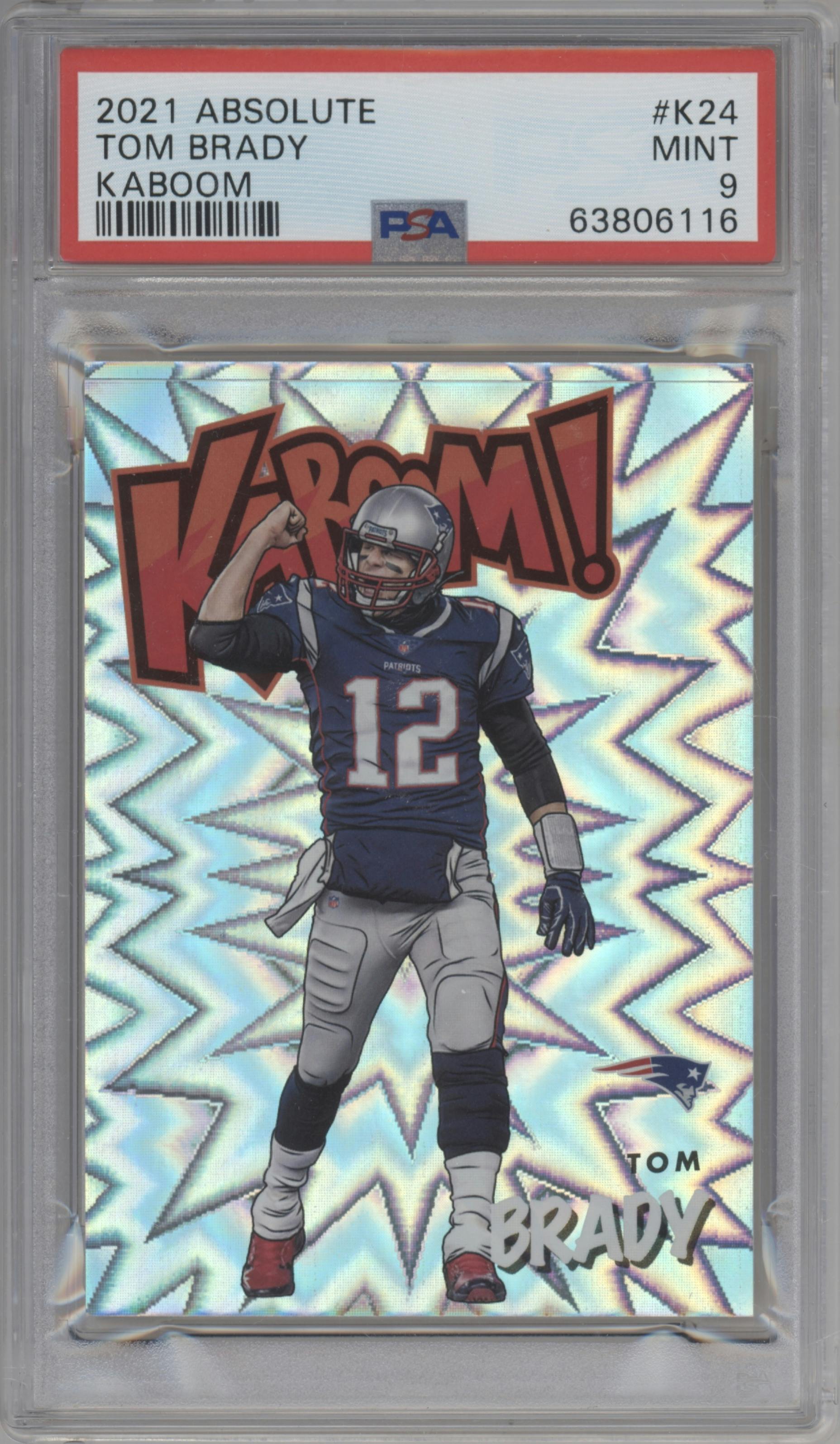 Tom Brady from the 2021 Panini Absolute set graded by PSA and given an overall grade of 9.