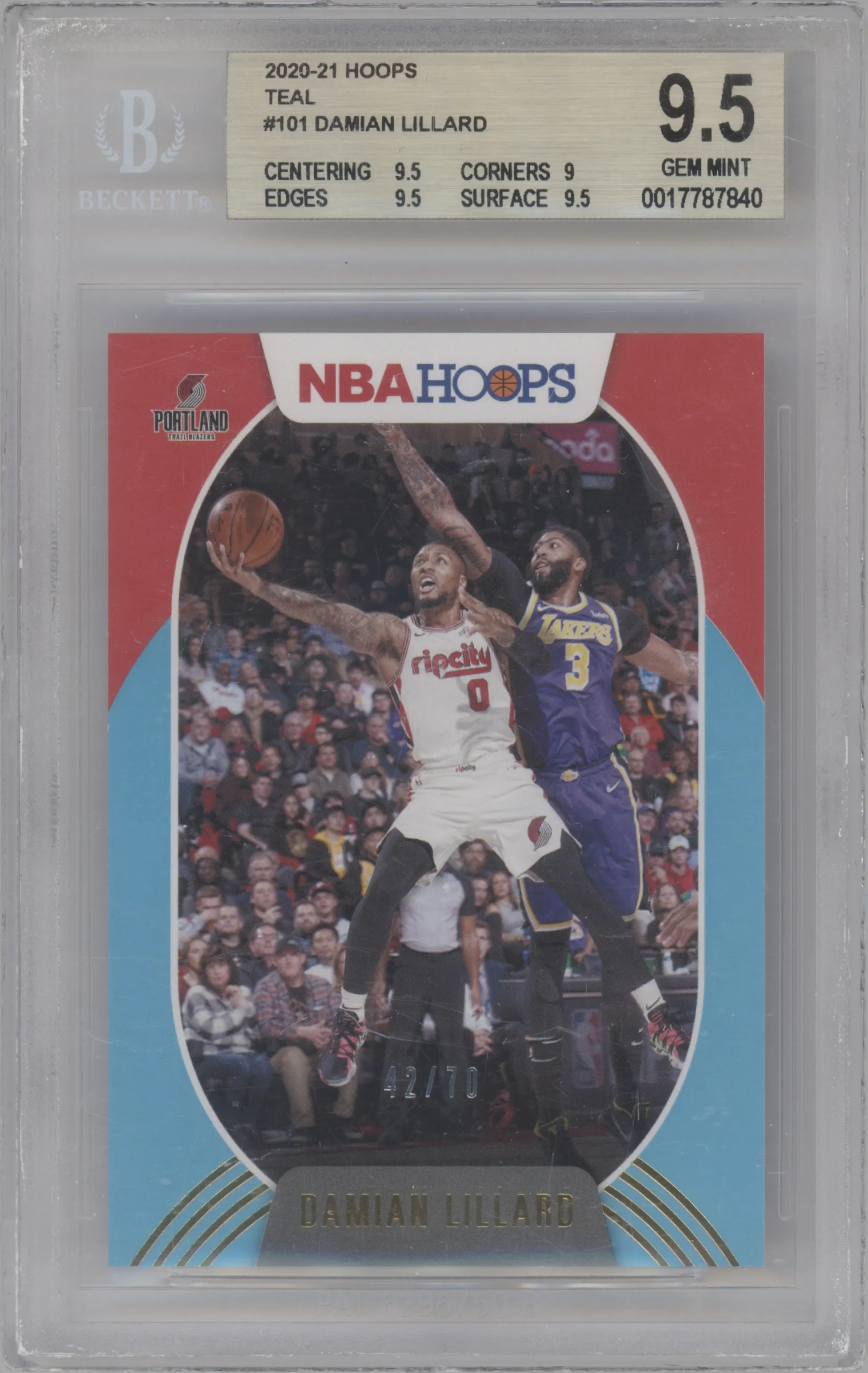 2020 Panini NBA Hoops Damian Lillard Teal BGS 9.5
