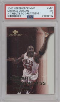 Michael Jordan from the 2003-04 Upper Deck MVP set graded by PSA and given an overall grade of 7.