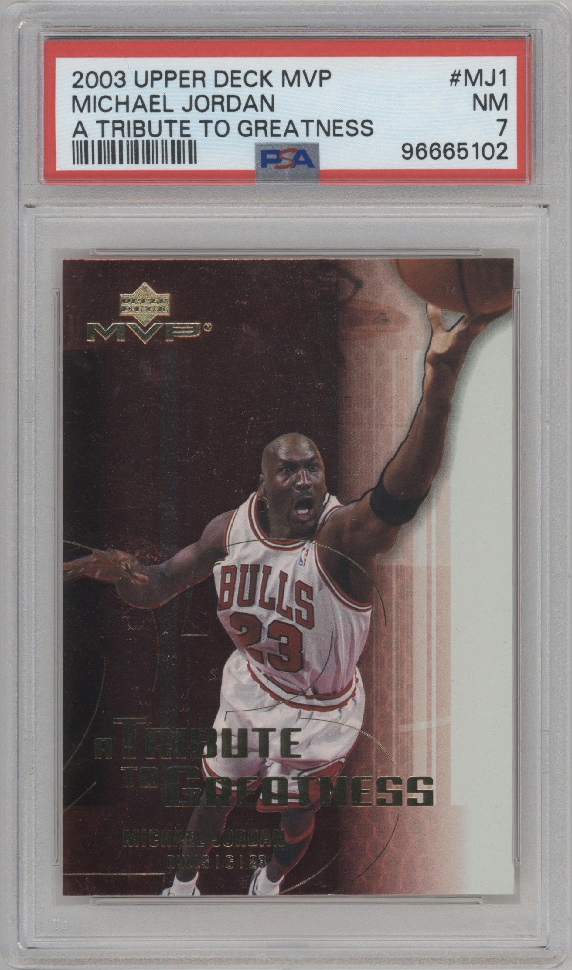 Michael Jordan from the 2003-04 Upper Deck MVP set graded by PSA and given an overall grade of 7.