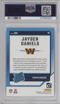 Jayden Daniels from the 2024 Donruss set graded by PSA and given an overall grade of 9.