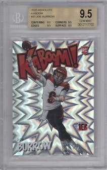 Joe Burrow from the 2020 Panini Absolute set graded by Beckett and given an overall grade of 9.5.