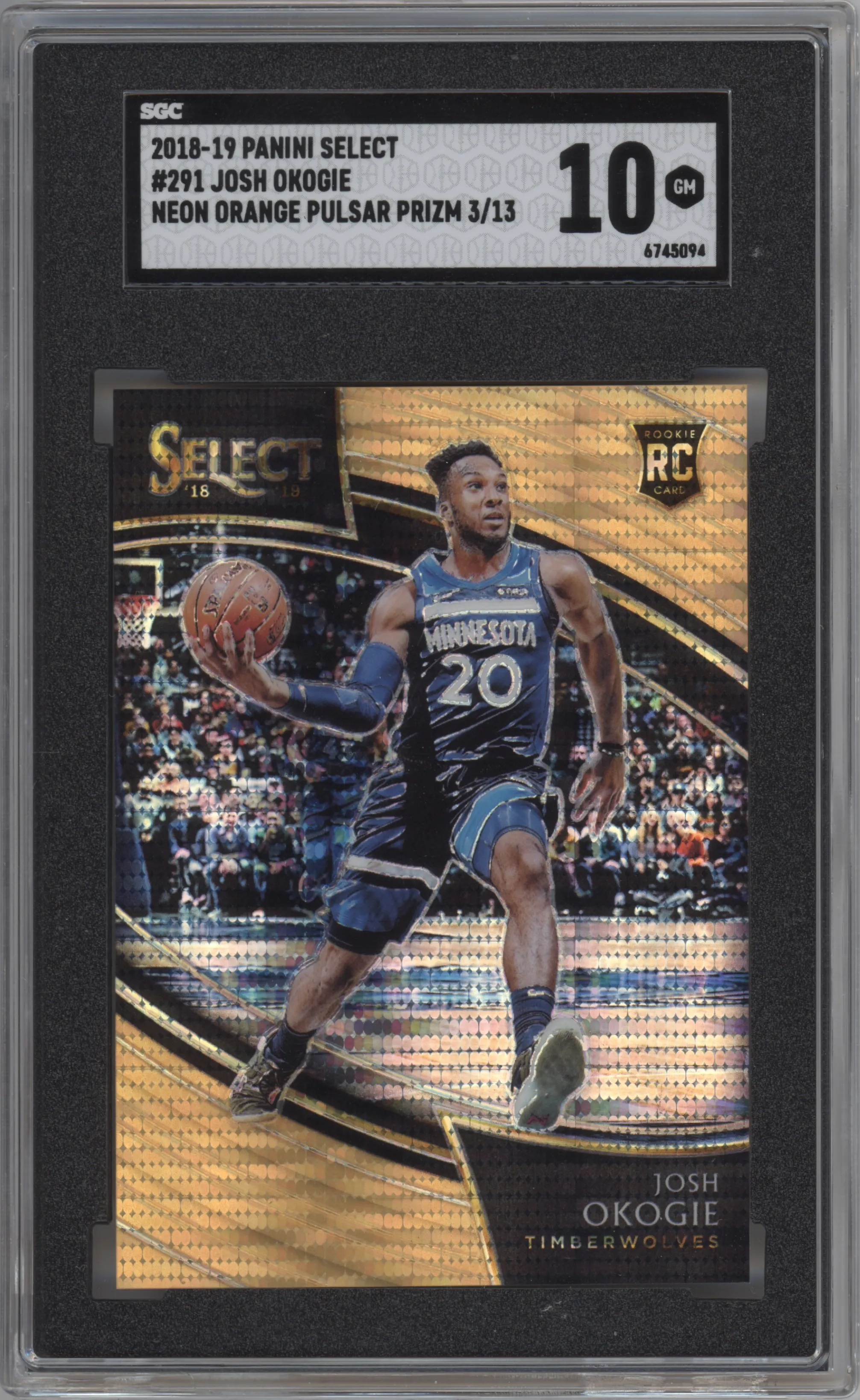 2018 Panini Select Josh Okogie Neon Orange Pulsar SGC 10