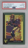 Justin Fields from the 2021 Panini Chronicles set featuring a Green parallel graded by PSA and given an overall grade of 10.