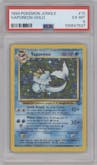 Vaporeon from the 1999 Pokemon set graded by PSA and given an overall grade of 6.