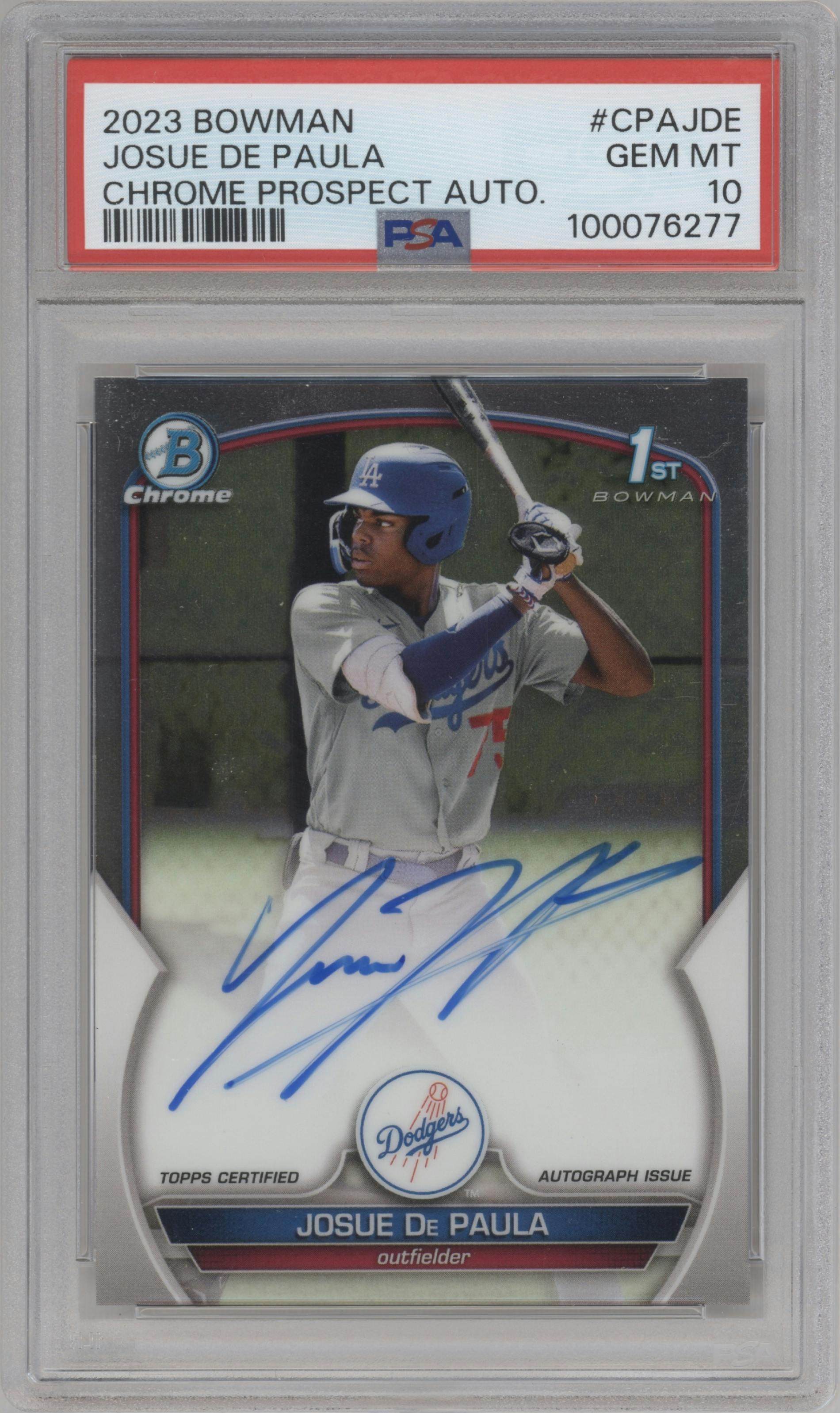 Josue De Paula from the 2023 Bowman  set graded by PSA and given an overall grade of 10.