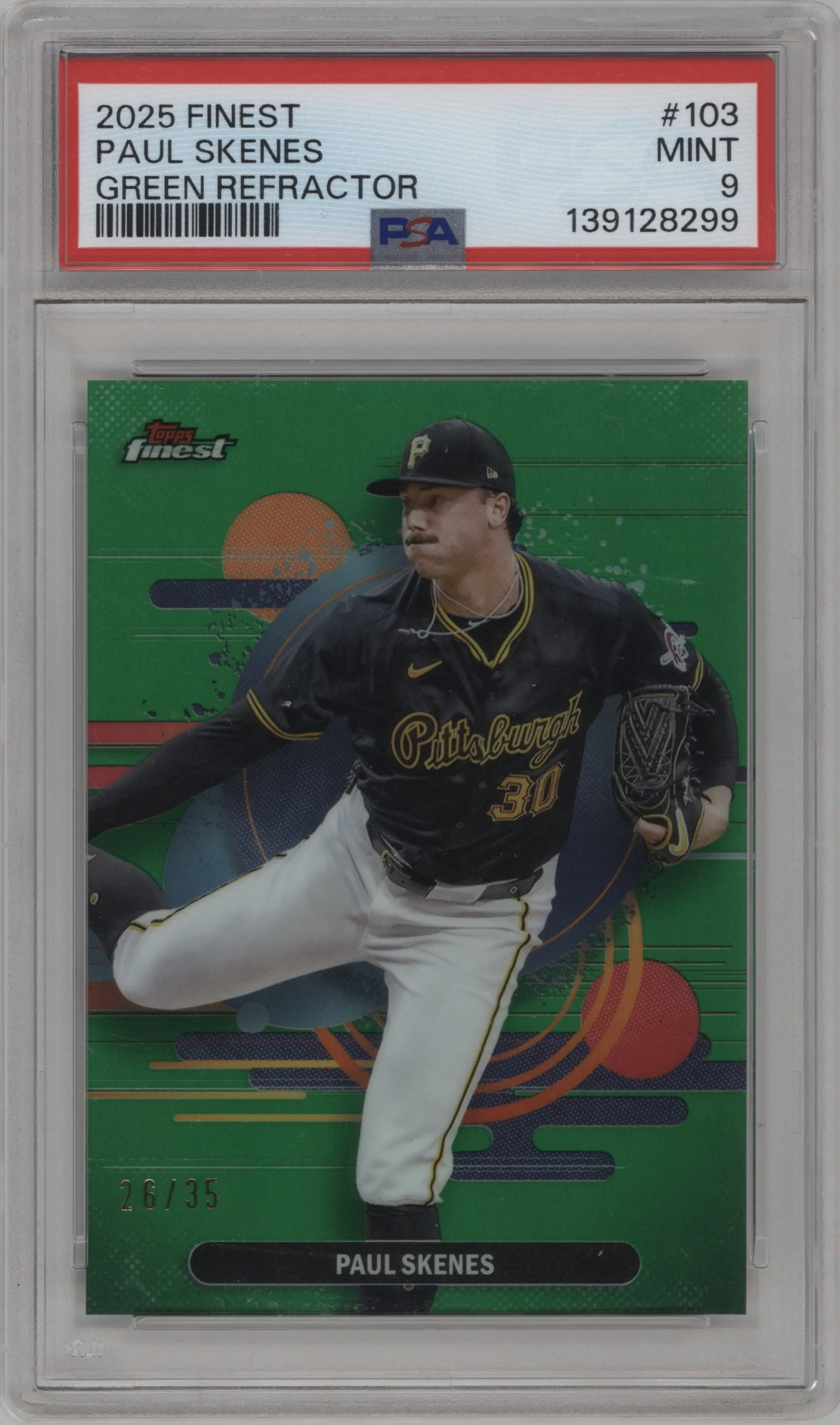 2025 Topps Finest Paul Skenes Green Refractor PSA 9