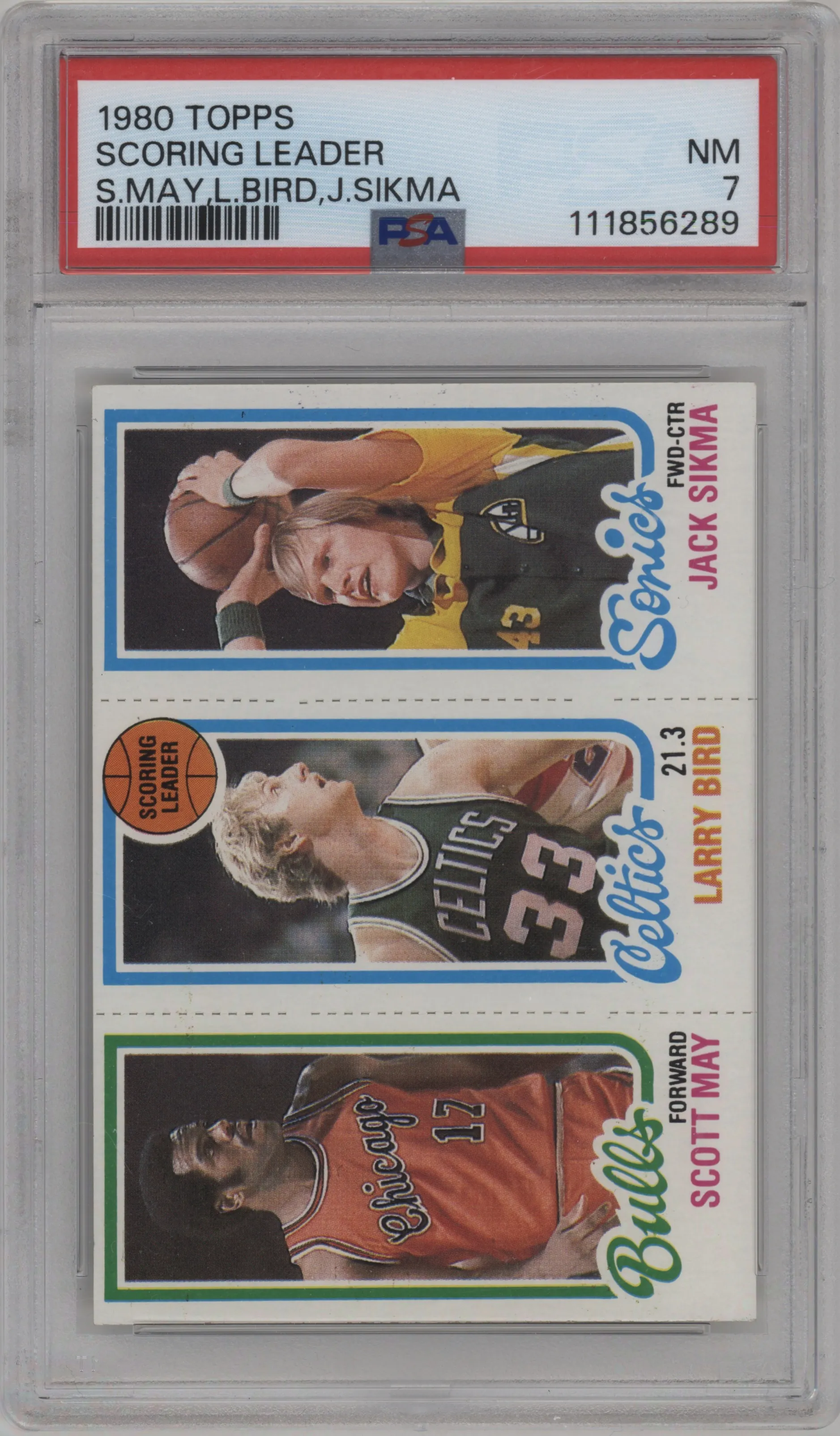 1980 Topps Scott May/Larry Bird/Jack Sikma PSA 7