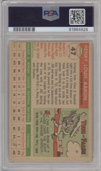 Hank Aaron from the 1955 Topps set graded by PSA and given an overall grade of 3.5.